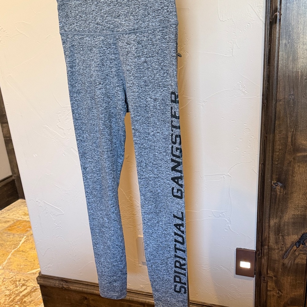 Spiritual Gangster Heather Gray Leggings with Side Script